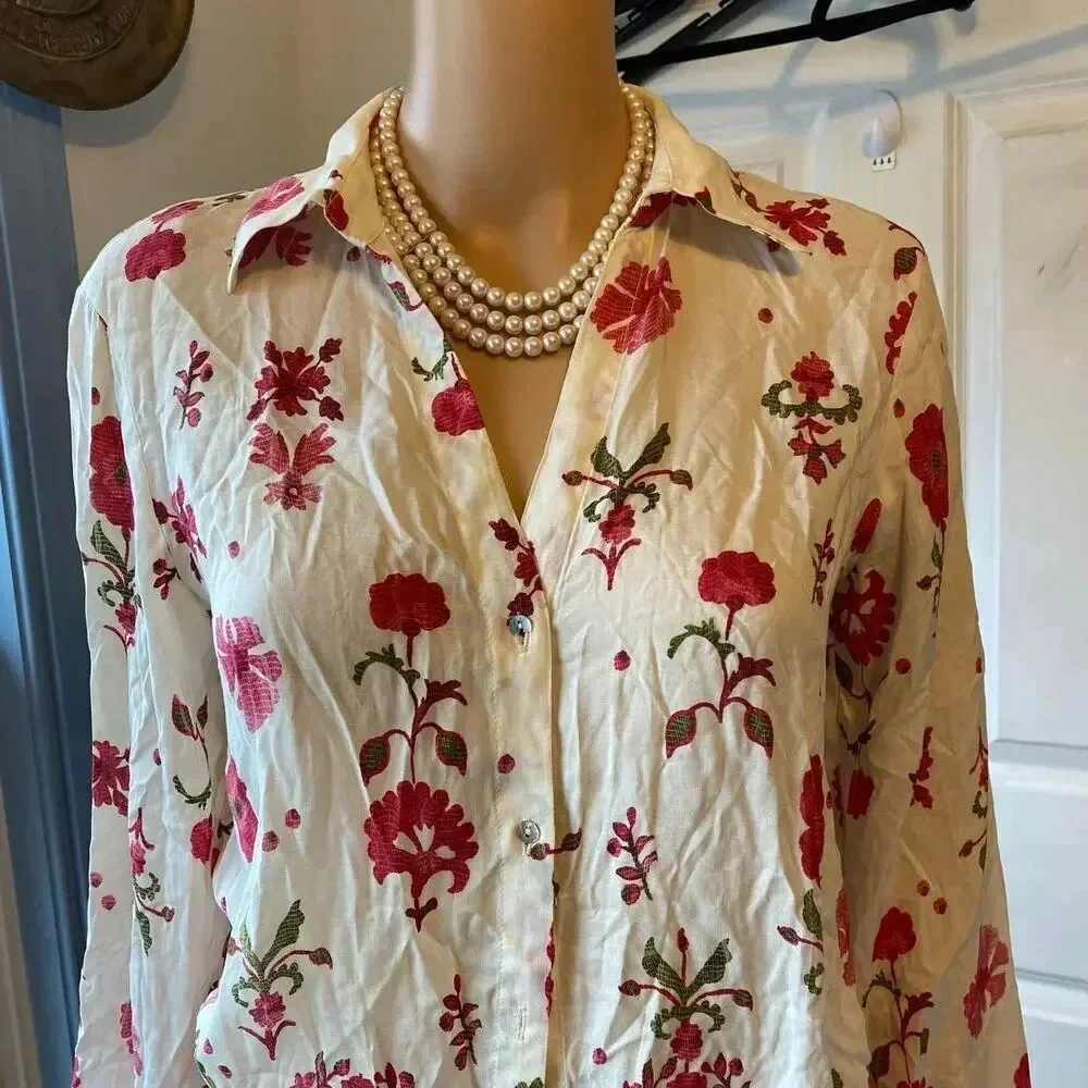 Zara Boho Floral Summer Beach Button Up Shirt Women Size XS